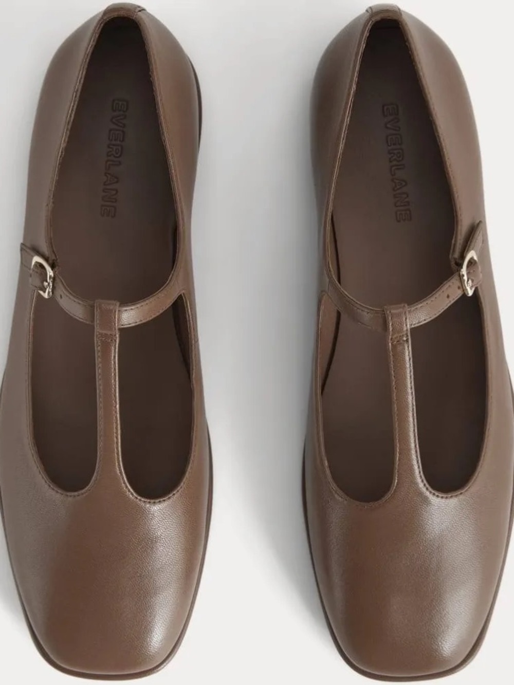 Everlane Brown Leather T-Strap Flats